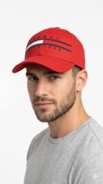 Tommy Hilfiger Gorra Clásica con Franja y Logotipo Estampado Unisex Rojo