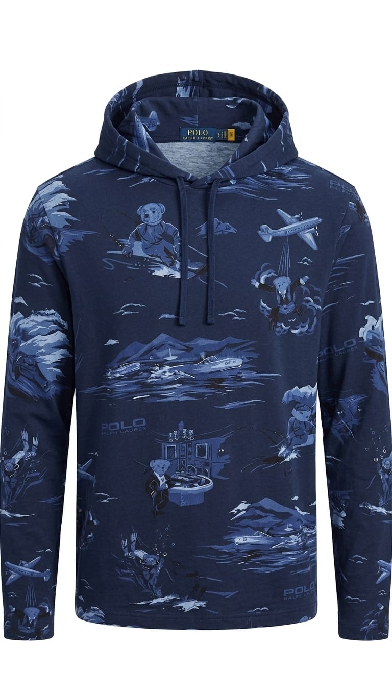 polera-capucha-ralph-lauren-azul-diseño-hombre Polera Capucha Ralph Lauren Caballero Azul - Image 1