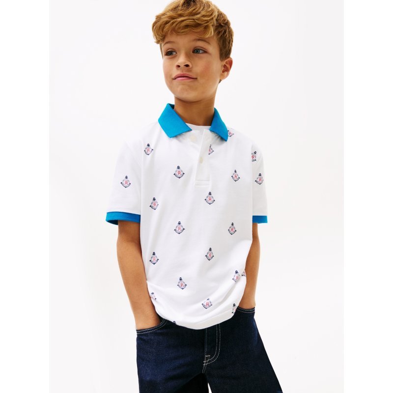 Tommy-PoloXB02048-YCF Kids' Allover Nautical Logo Stretch Polo - Imagen 1