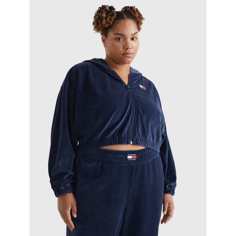 Tommy-SweaterDW14572-C87 Curve Velour Badge Cropped Zip Hoodie - Imagen 1