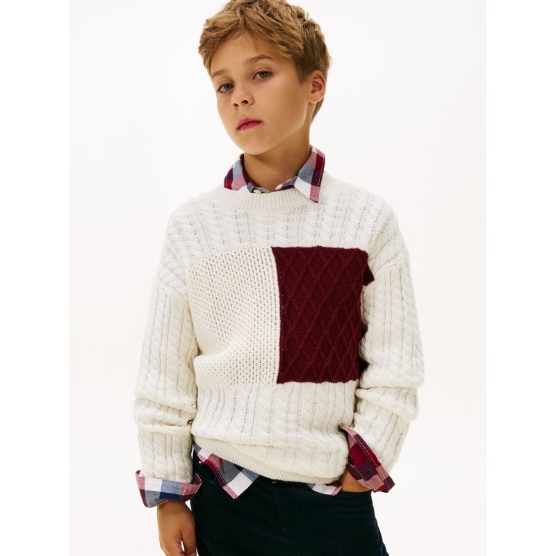 Tommy-SweaterXB01492-YBI Kids' Flag Logo Cable Knit Sweater - Imagen 1