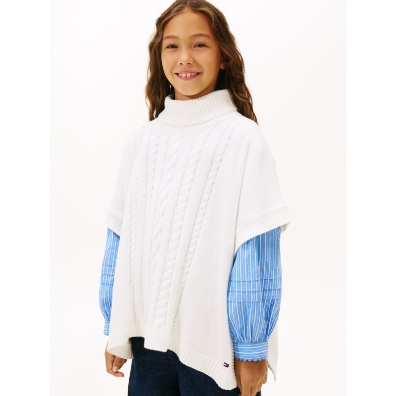 Tommy-SweaterXG01879-YBL Kids' Cable Knit Sweater Cape - Imagen 1