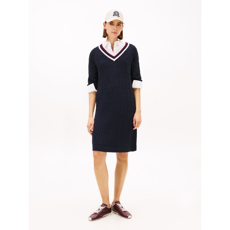 Tommy-SweaterXW06304-DW5 Varsity Stripe Cable Knit Sweater Dress - Imagen 1