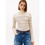 Stripe Rib-Knit Turtleneck Sweater