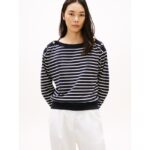 Stripe Gold-Button Boatneck Sweatshirt