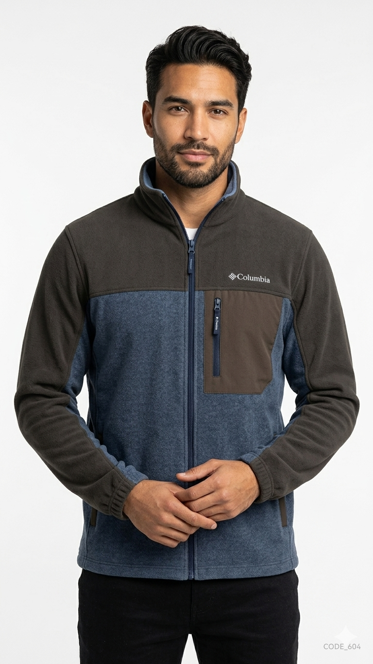 casaca-fleece-columbia-color-block-azul-gris-hombre-modelo Casaca Fleece Columbia Color-Block - Azul / Gris - Imagen 1