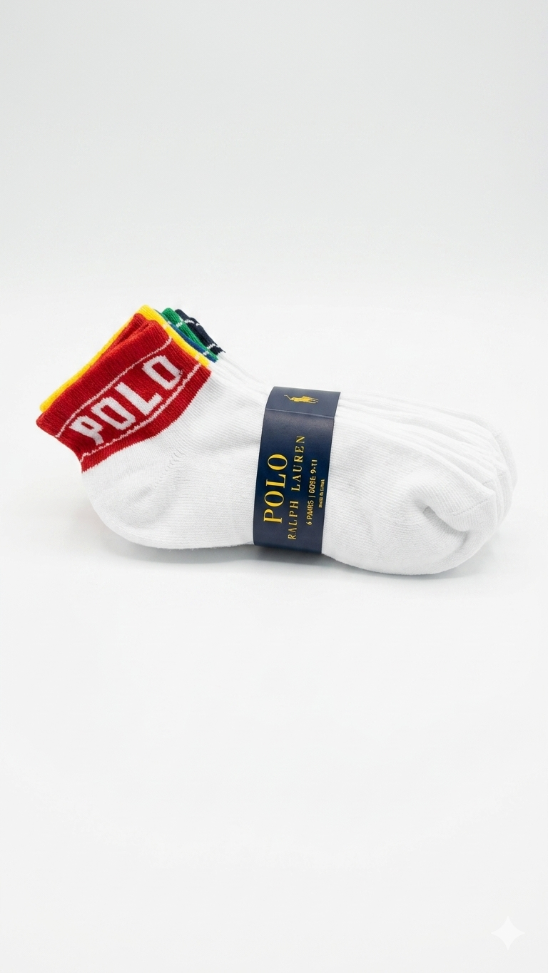 pack-calcetines-tobilleros-polo-ralph-lauren-blanco-bordes-multicolor-adolescente 6 Pack de Medias Tobilleros Polo Ralph Lauren Unisex Niño Blanco/Multicolor - Image 1