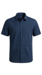 Camisa Manga Corta Estampada para Hombre – Azul Marino / Geométrico - Imagen 2