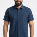 Camisa Manga Corta Estampada para Hombre – Azul Marino / Geométrico