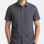 Camisa Manga Corta Original Penguin Estampada para Hombre – Azul Oscuro / Microestampado