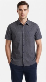 Camisa Manga Corta Original Penguin Estampada para Hombre – Azul Oscuro / Microestampado