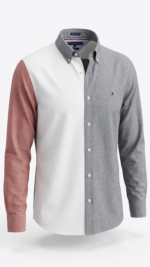 Camisa Manga Larga Tommy Hilfiger Oxford Colorblock para Hombre – Gris / Blanco / Rojo - Imagen 3