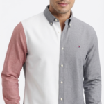 Camisa Manga Larga Tommy Hilfiger Oxford Colorblock para Hombre – Gris / Blanco / Rojo