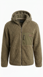 Casaca Fleece Sherpa con Capucha para Hombre – Verde Olivo / Caqui - Imagen 2