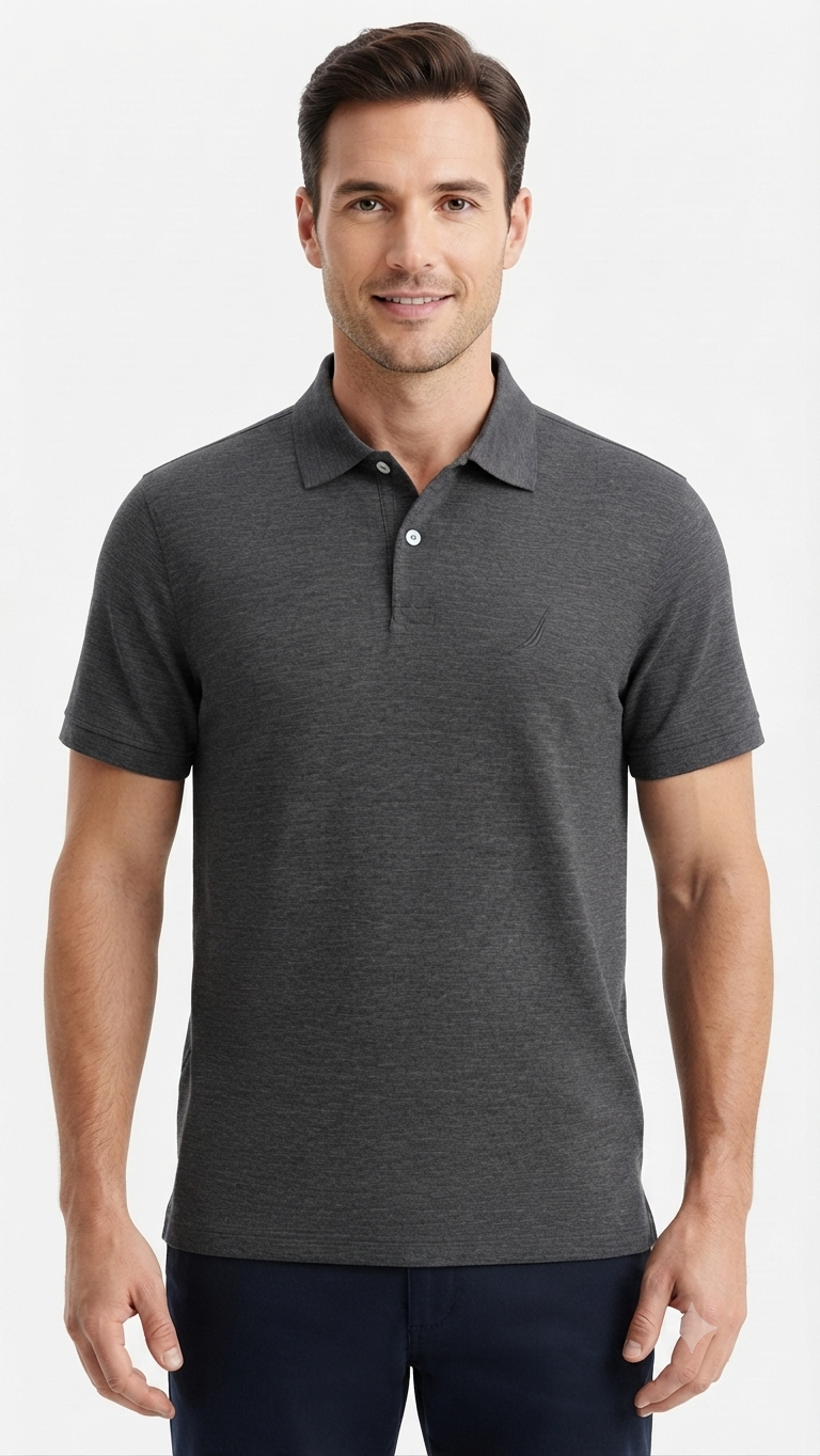 polo-manga-corta-basico-hombre-gris-oscuro Polo Manga Corta Básico para Hombre – Gris Oscuro / Jaspeado - Imagen 1