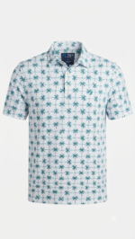 Polo Manga Corta Estampado Palmeras para Hombre – Blanco / Verde - Imagen 2