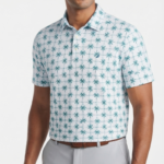 Polo Manga Corta Estampado Palmeras para Hombre – Blanco / Verde