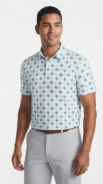Polo Manga Corta Estampado Palmeras para Hombre – Blanco / Verde