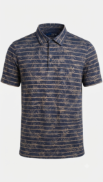 Polo Manga Corta Estampado Tropical para Hombre – Azul Marino / Dorado - Imagen 2