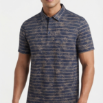 Polo Manga Corta Estampado Tropical para Hombre – Azul Marino / Dorado