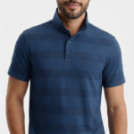 Polo Manga Corta para Hombre – Azul Petróleo Texturizado / Cuadrados