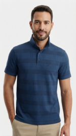 Polo Manga Corta para Hombre – Azul Petróleo Texturizado / Cuadrados