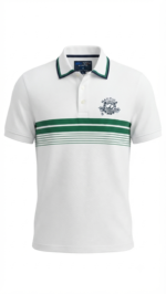 Polo Manga Corta para Hombre – Blanco con Franjas Verdes y Escudo - Imagen 2