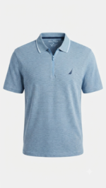 Polo Manga Corta Nautica con Cierre para Hombre – Azul Acero Jaspeado - Imagen 2