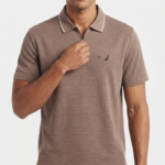 Polo Manga Corta Nautica con Cierre para Hombre – Marrón / Caqui Jaspeado