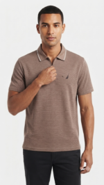 Polo Manga Corta Nautica con Cierre para Hombre – Marrón / Caqui Jaspeado