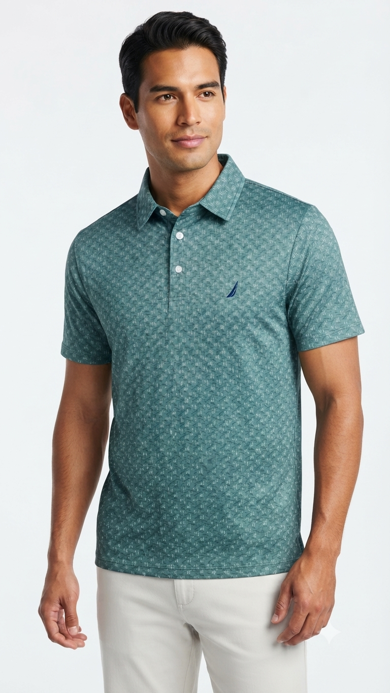 polo-manga-corta-nautica-hombre-verde-microestampado Polo Manga Corta Nautica Estampado para Hombre – Verde Menta / Microestampado - Imagen 1