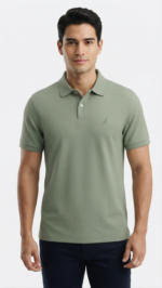 Polo Manga Corta Estampado Tropical para Hombre – Verde Olivo / Rayas