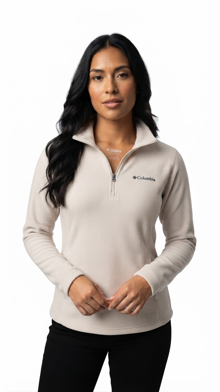 pulover-fleece-columbia-medio-cierre-mujer-beige-claro Pulóver Fleece Columbia Benton Springs con Medio Cierre para Mujer – Beige Claro / Crema - Imagen 1