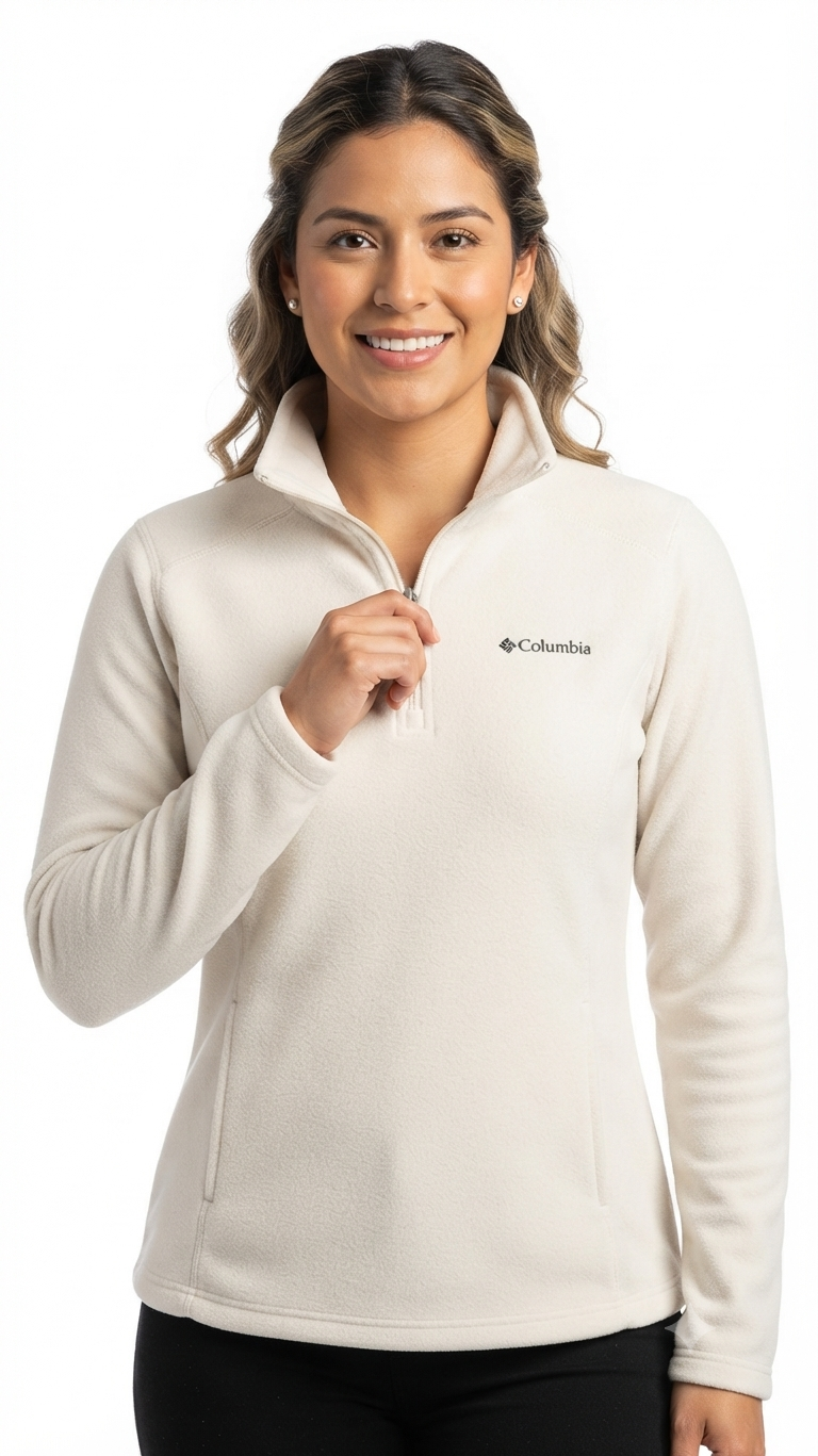 pulover-fleece-columbia-medio-cierre-mujer-blanco-hueso Pulóver Fleece Columbia Benton Springs con Medio Cierre para Mujer – Blanco Hueso / Beige Claro - Imagen 1