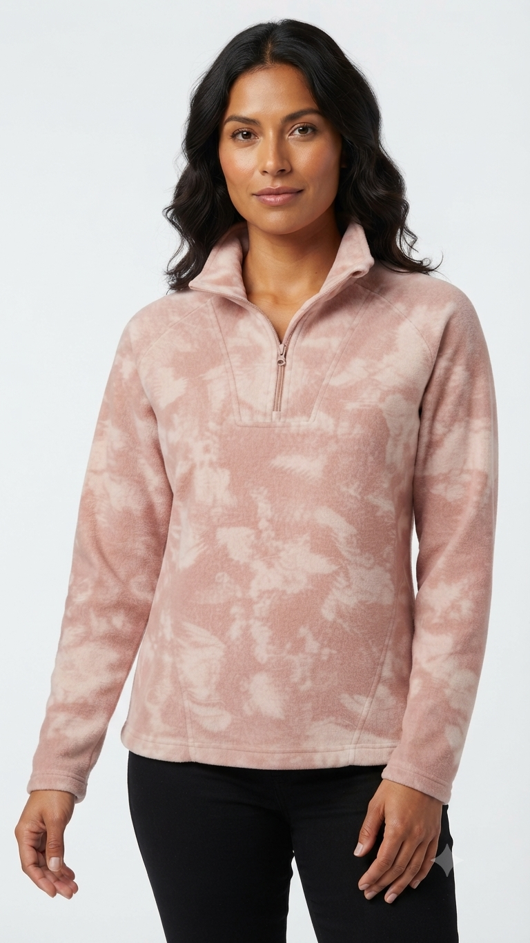 pulover-fleece-columbia-medio-cierre-mujer-rosado Pulóver Fleece Columbia Glacial IV con Medio Cierre para Mujer – Estampado Rosado / Palo Rosa - Imagen 1