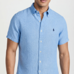 Polo Ralph Lauren Camisa Seersucker Manga Corta para Hombre Rayas Azul y Blanco