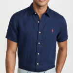 Polo Ralph Lauren Camisa de Lino Manga Corta para Hombre Azul Marino