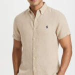 Polo Ralph Lauren Camisa de Lino Manga Corta para Hombre Beige