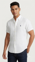 Polo Ralph Lauren Camisa de Lino Manga Corta para Hombre Blanco