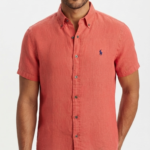 Polo Ralph Lauren Camisa de Lino Manga Corta para Hombre Coral