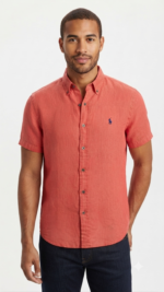 Polo Ralph Lauren Camisa de Lino Manga Corta para Hombre Coral