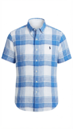 Polo Ralph Lauren Camisa de Lino Manga Corta para Hombre Cuadros Azul y Blanco - Imagen 2
