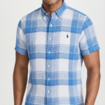 Polo Ralph Lauren Camisa de Lino Manga Corta para Hombre Cuadros Azul y Blanco