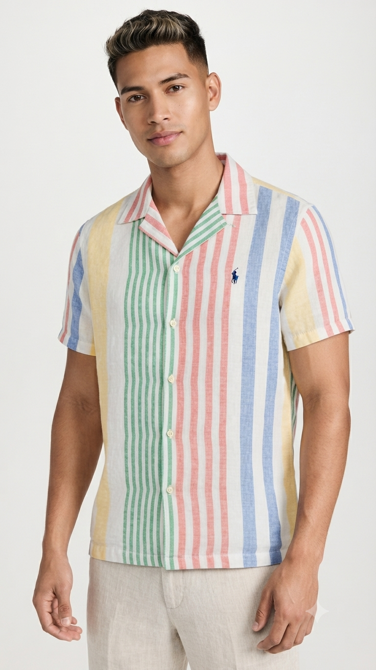 camisa-lino-manga-corta-polo-ralph-lauren-hombre-rayas-multicolor Polo Ralph Lauren Camisa de Lino Manga Corta para Hombre Rayas Multicolor - Imagen 1