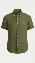 Polo Ralph Lauren Camisa de Lino Manga Corta para Hombre Verde Olivo - Imagen 2