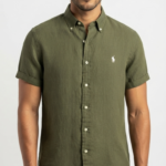 Polo Ralph Lauren Camisa de Lino Manga Corta para Hombre Verde Olivo