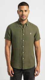 Polo Ralph Lauren Camisa de Lino Manga Corta para Hombre Verde Olivo