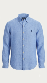 Polo Ralph Lauren Camisa de Lino Manga Larga para Hombre Azul Celeste - Imagen 2