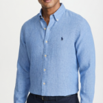 Polo Ralph Lauren Camisa de Lino Manga Larga para Hombre Azul Celeste