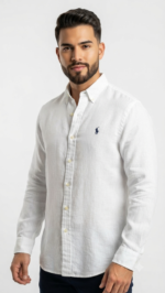 Polo Ralph Lauren Camisa de Lino Manga Larga para Hombre Blanco